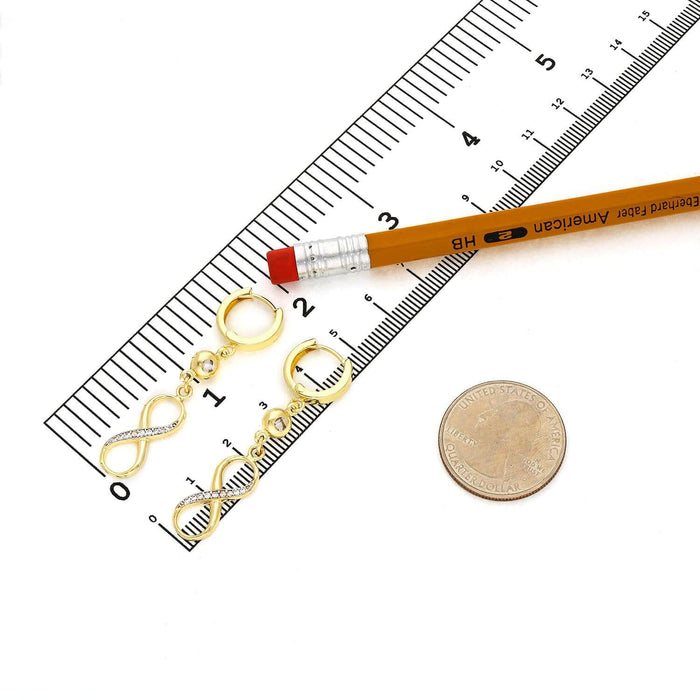 14K Yellow Gold CZ Drop Infinity Huggie Earrings 50mm