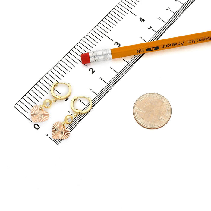 14K Yellow Gold Rose Heart CZ Drop Huggie Hoop Earrings 35mm