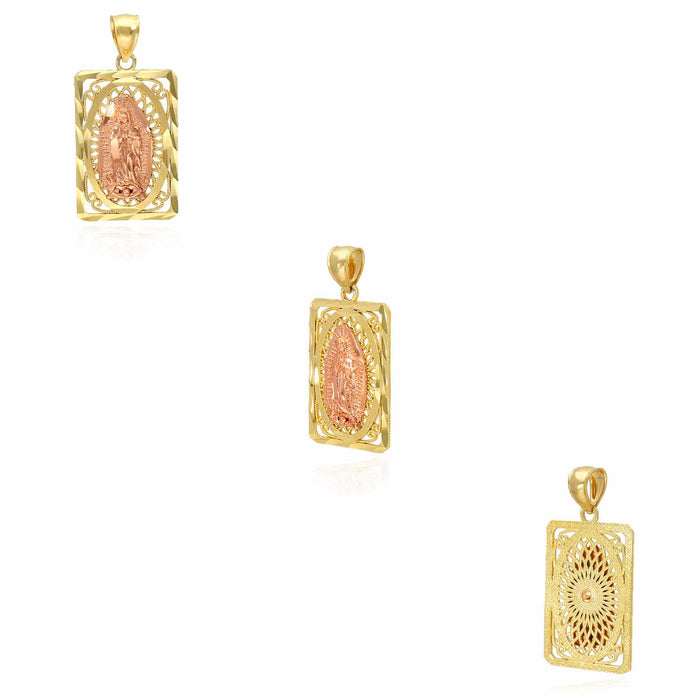 10K Gold Our Lady Of Guadalupe Rectangle Diamond-Cut Religious Pendant 0.8"-1.2"