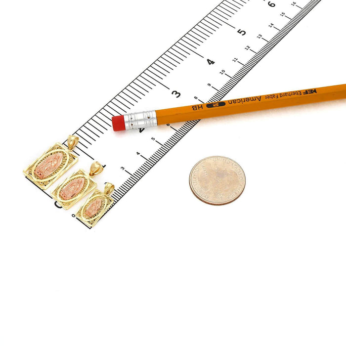 10K Gold Our Lady Of Guadalupe Rectangle Diamond-Cut Religious Pendant 0.8"-1.2"