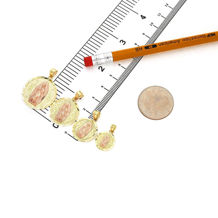 10K Gold Our Lady Of Guadalupe Diamond-Cut Religious Medallion Pendant 0.8"-1.3"