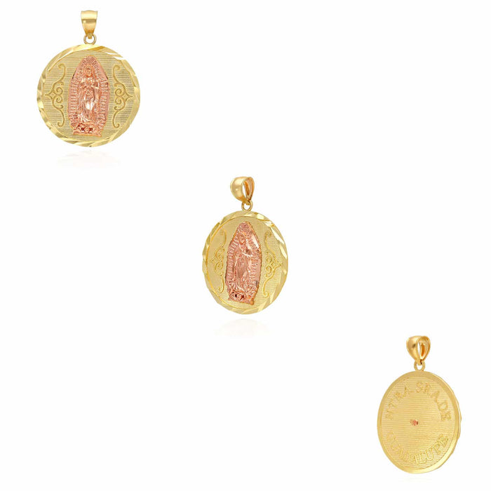 10K Gold Our Lady Of Guadalupe Diamond-Cut Religious Medallion Pendant 0.8"-1.3"