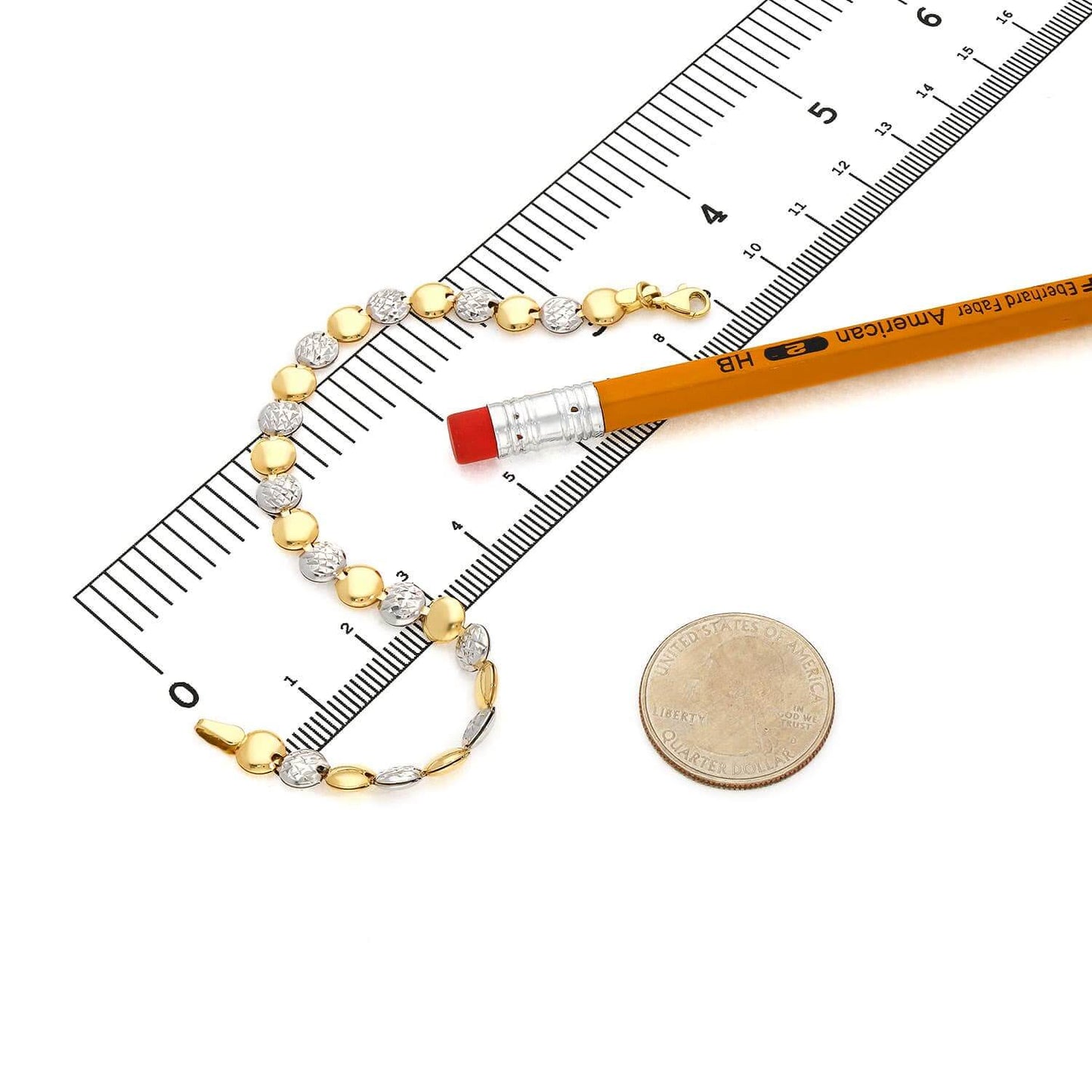 14K Gold Yellow White Two-Tone 6mm Diamond-Cut Hollow Flat Beats Bracelet 7.25"