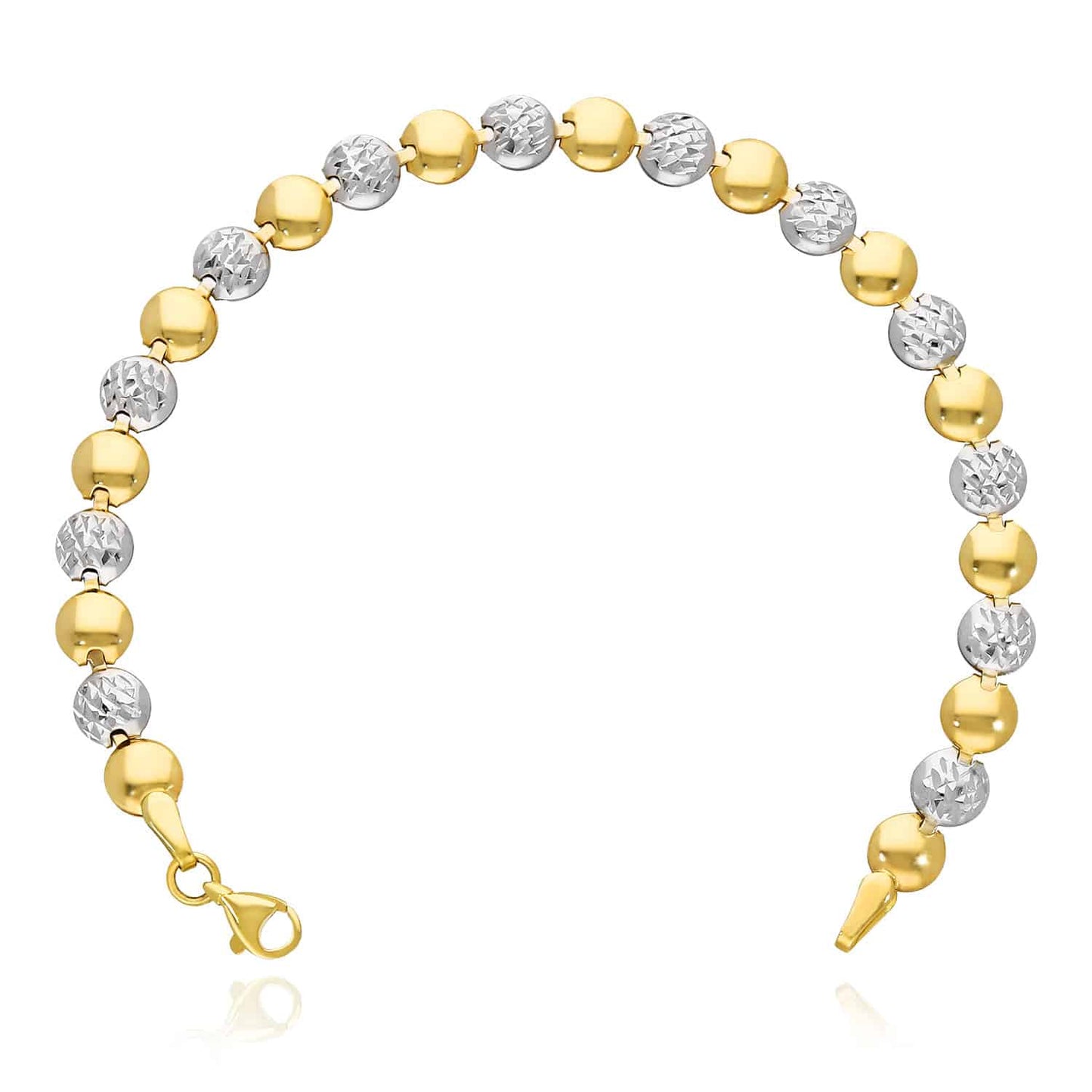 14K Gold Yellow White Two-Tone 6mm Diamond-Cut Hollow Flat Beats Bracelet 7.25"