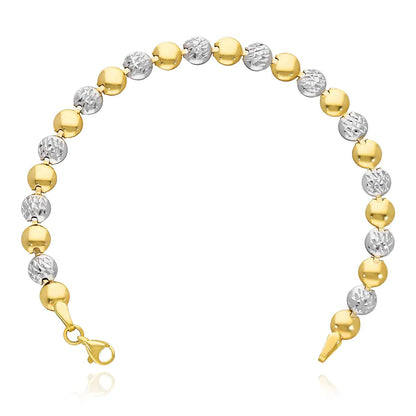 14K Gold Yellow White Two-Tone 6mm Diamond-Cut Hollow Flat Beats Bracelet 7.25"