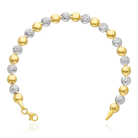 14K Gold Yellow White Two-Tone 6mm Diamond-Cut Hollow Flat Beats Bracelet 7.25"