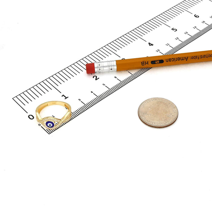 14K Yellow Gold CZ Evil Eye Infinity Ring