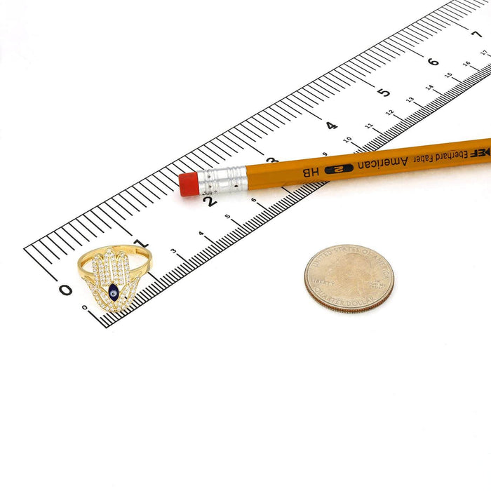 14K Yellow Gold CZ Evil Eye Hamsa Ring