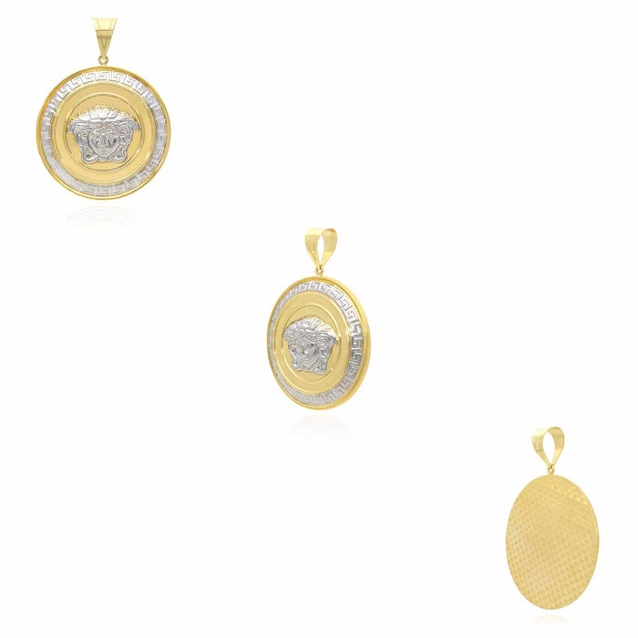 10K Yellow White Gold Medusa Head Round Hollow Medallion Pendant 1"-2.2"