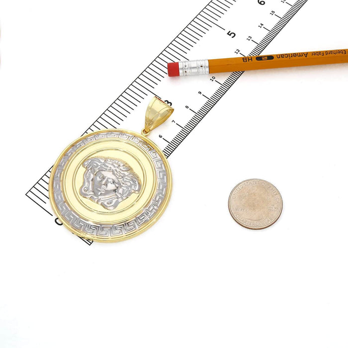 10K Yellow White Gold Medusa Head Round Hollow Medallion Pendant 1"-2.2"