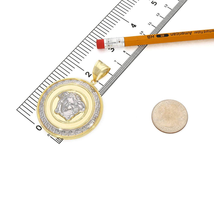 10K Yellow White Gold Medusa Head Round Hollow Medallion Pendant 1"-2.2"