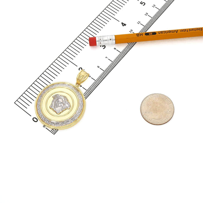 10K Yellow White Gold Medusa Head Round Hollow Medallion Pendant 1"-2.2"