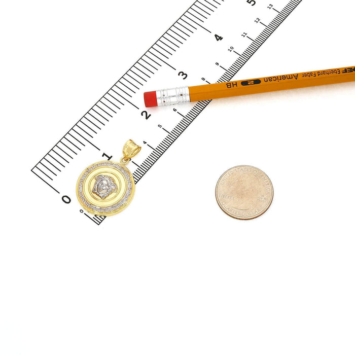 10K Yellow White Gold Medusa Head Round Hollow Medallion Pendant 1"-2.2"