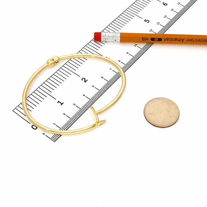 .30CTW CZ 14K Gold 3mm Nail Cuff Bangle Bracelet (Hollow) 6.25"-7.5"
