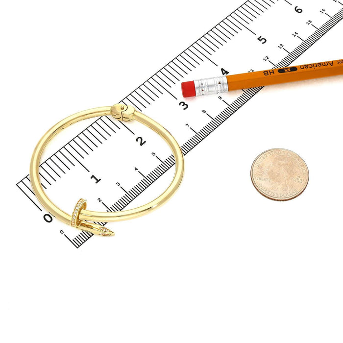 0.30CTW CZ 4mm 14K Yellow Gold Spike Cuff Bangle Bracelet (Hollow) 6.75"