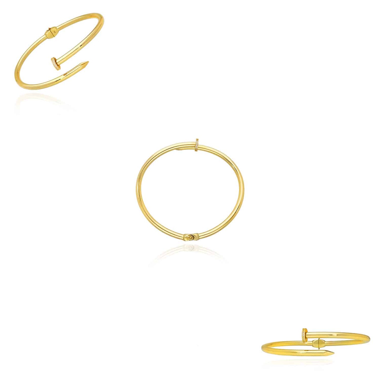 0.20CTW CZ 14K Yellow Gold Spike Cuff Hinged Bangle Bracelet 8"