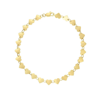 14K Yellow Gold 5mm Mirrored Multi Heart Bracelet (Hollow) 7"