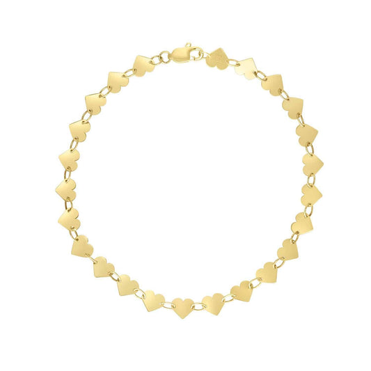 14K Gold Yellow 5mm Mirrored Multi Heart Bracelet 7"