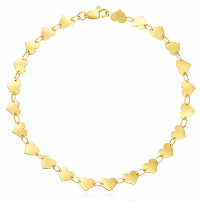 14K Yellow Gold 5mm Mirrored Multi Heart Bracelet (Hollow) 7"