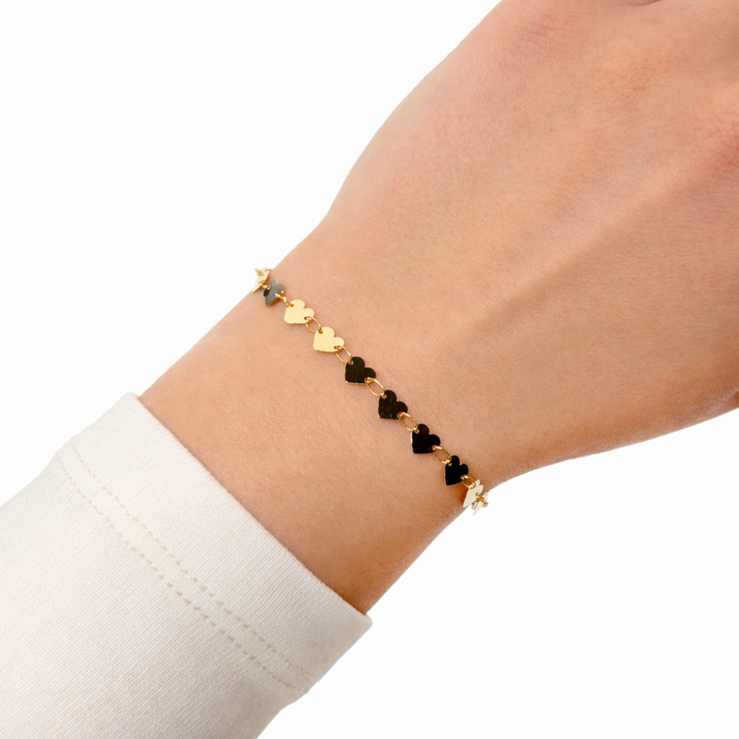 14K Yellow Gold 5mm Mirrored Multi Heart Bracelet (Hollow) 7"