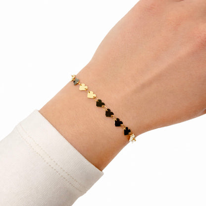 14K Yellow Gold 5mm Mirrored Multi Heart Bracelet (Hollow) 7"