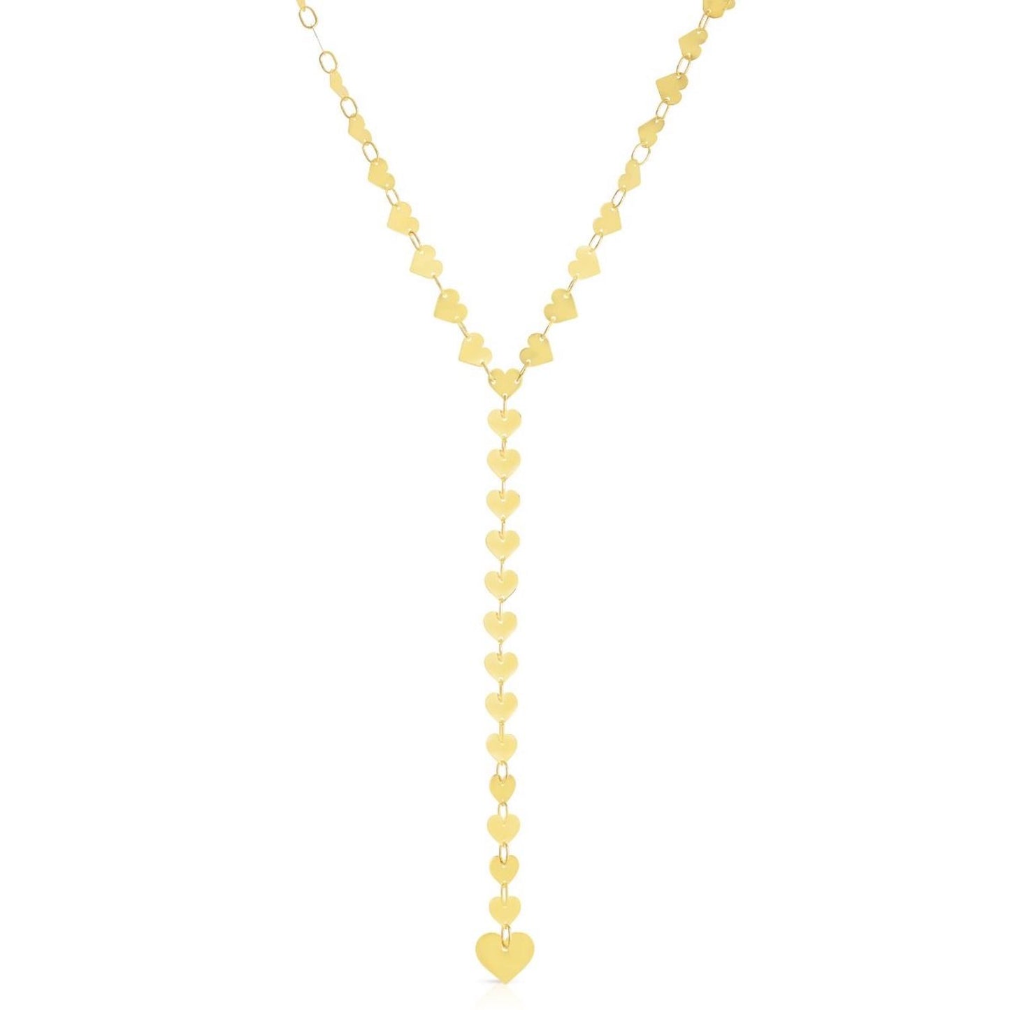 14K Yellow Gold 5mm Mirrored Multi Heart Pendant Lariat Necklace Chain 18"
