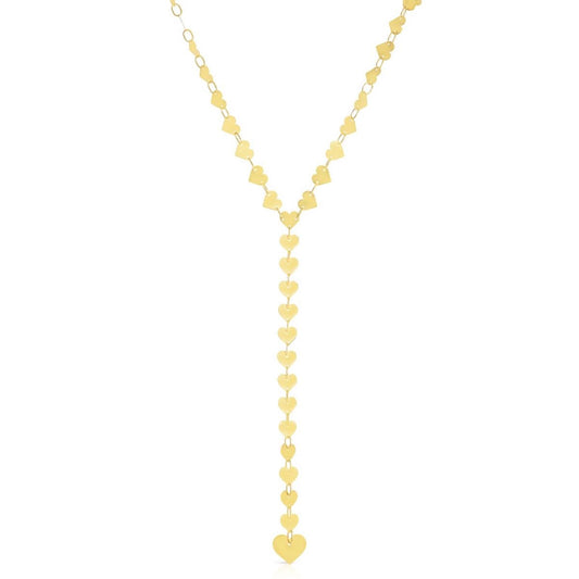 14K Yellow Gold 5mm Mirrored Multi Heart Pendant Lariat Necklace Chain 18"