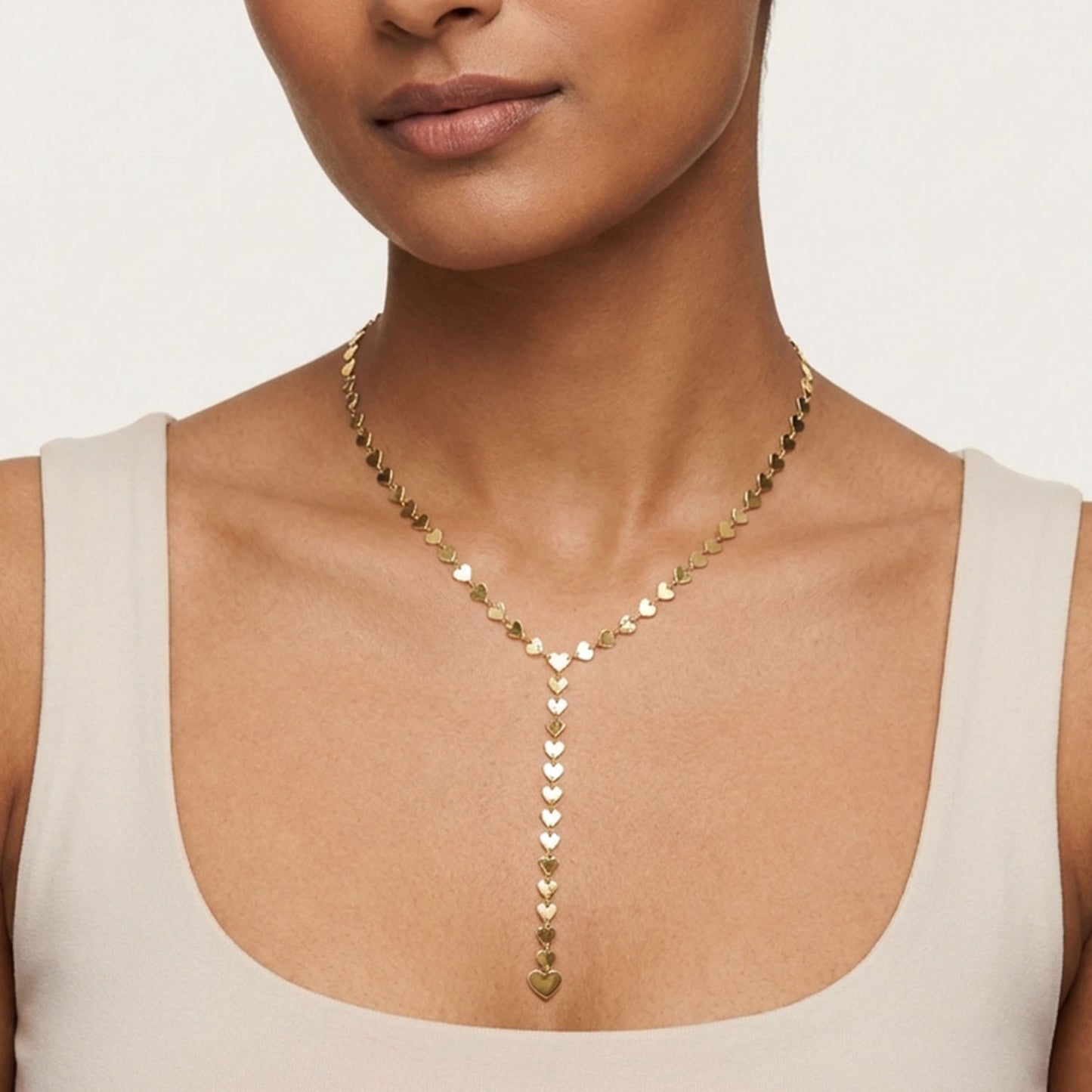14K Yellow Gold 5mm Mirrored Multi Heart Lariat Necklace (Hollow) 18"