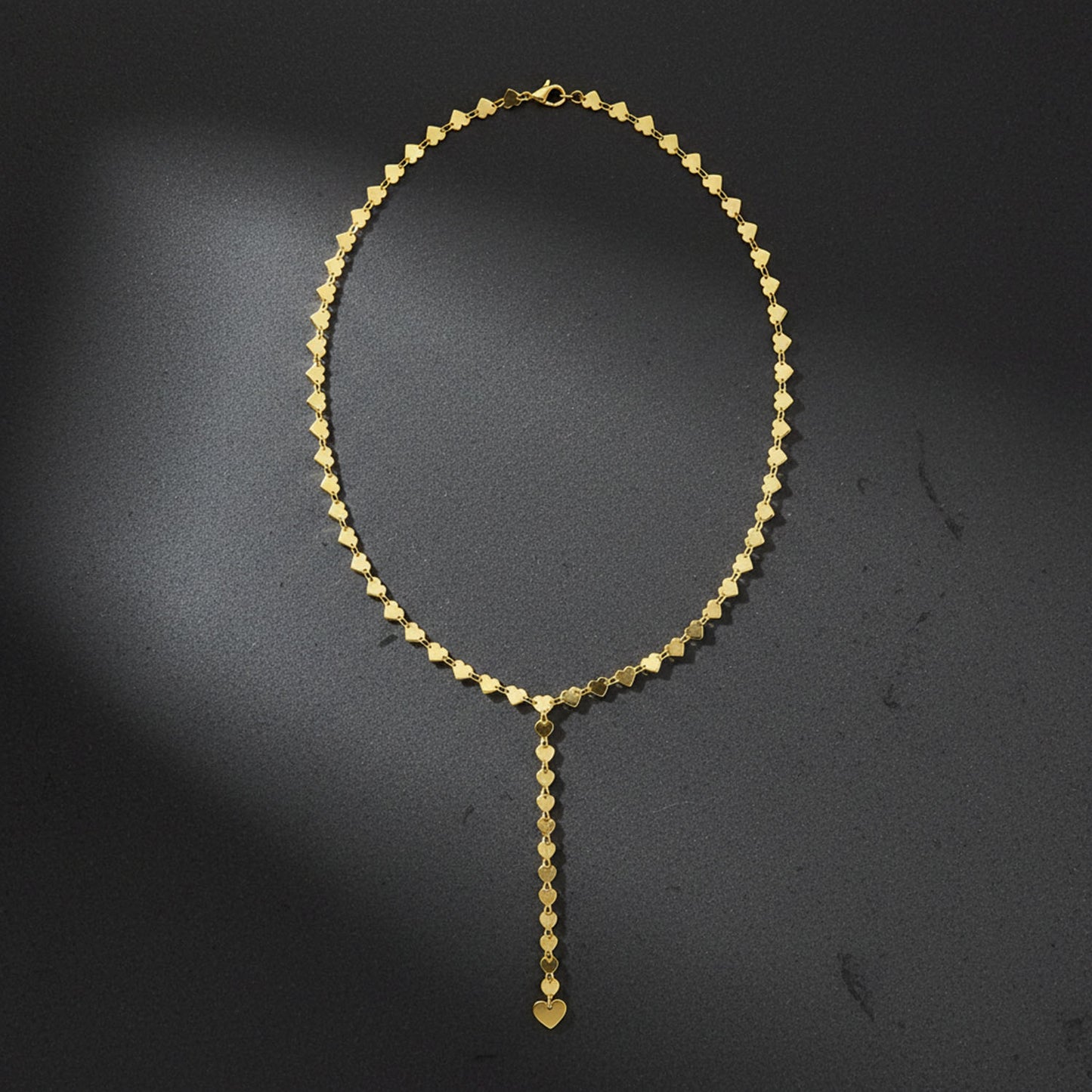 14K Yellow Gold 5mm Mirrored Multi Heart Lariat Necklace (Hollow) 18"