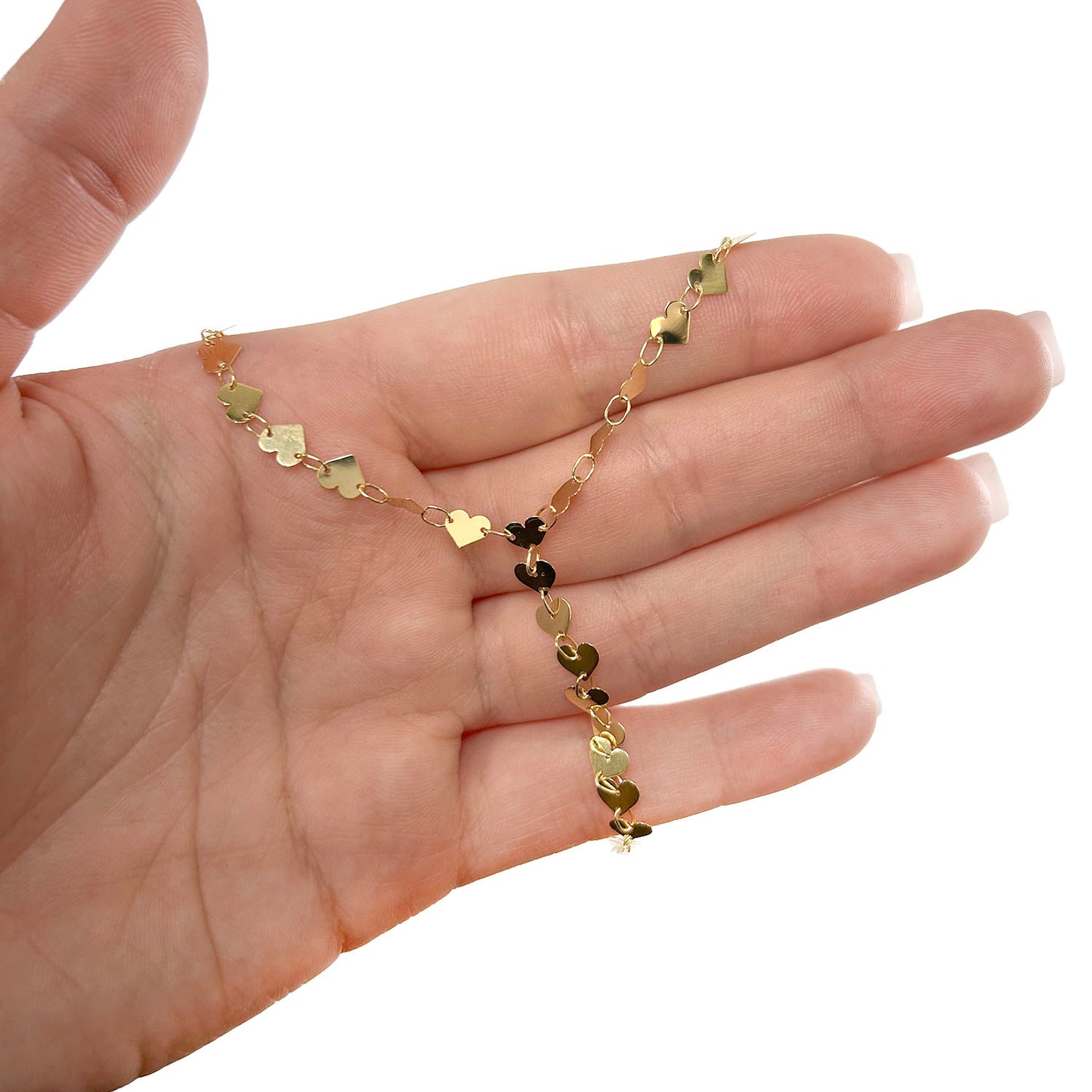 14K Yellow Gold 5mm Mirrored Multi Heart Lariat Necklace (Hollow) 18"