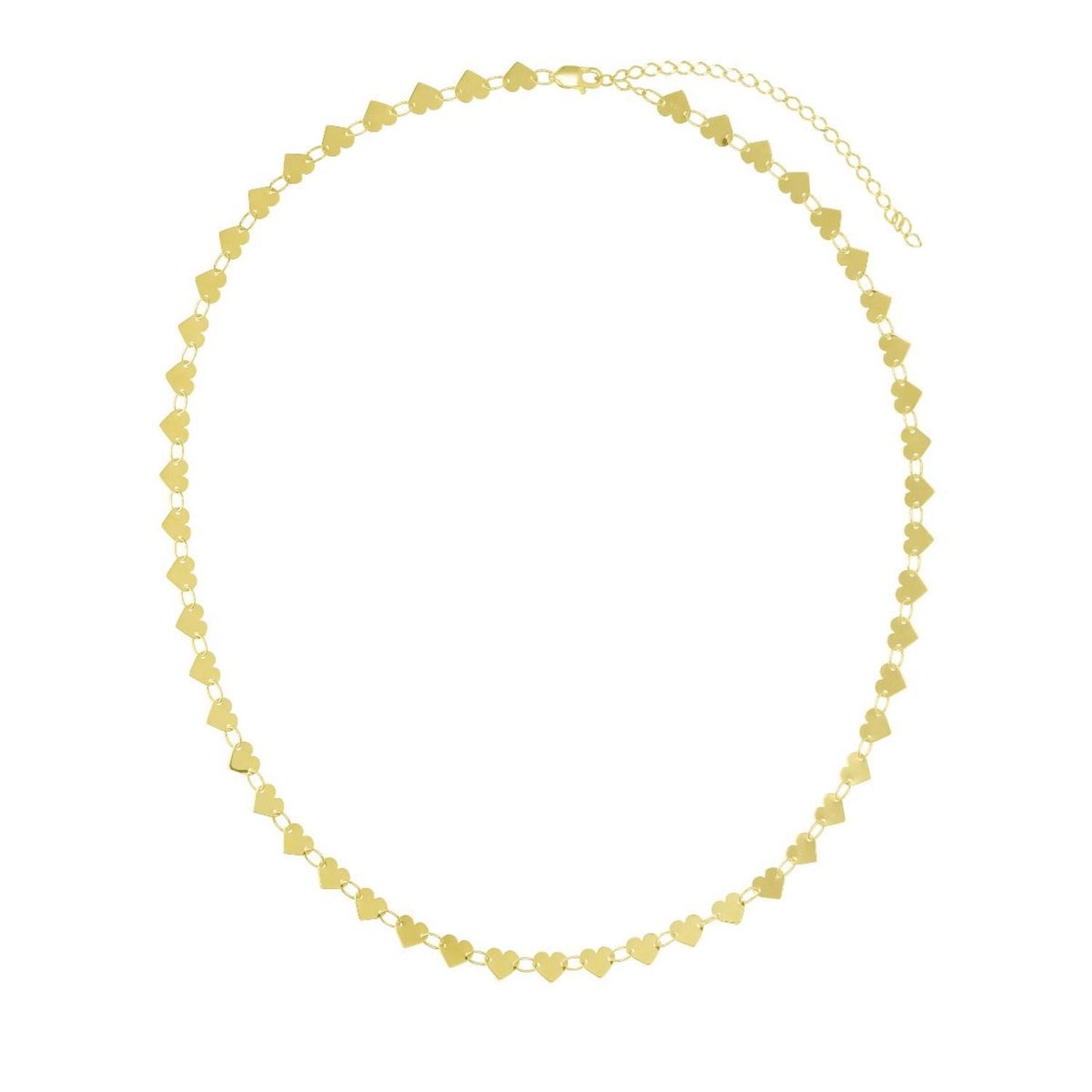 14K Yellow Gold 5mm Mirrored Multi Heart Chain Necklace Adjustable 15"-18"