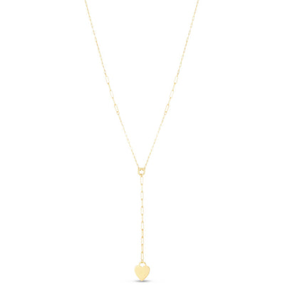 14K Yellow Gold 2.5mm Paperclip Heart 0.4" Lariat Necklace (Hollow) 18"