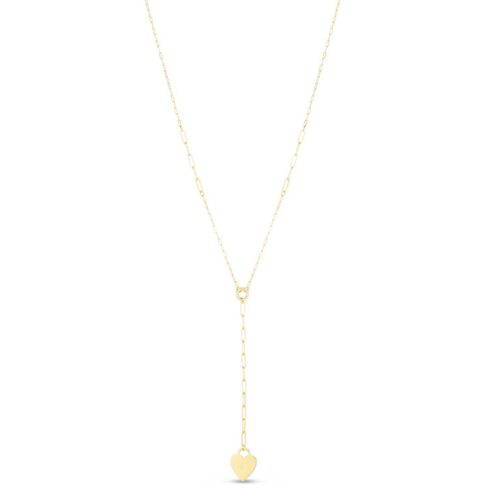 14K Yellow Gold 2.5mm Paperclip Heart 0.4" Lariat Necklace (Hollow) 18"