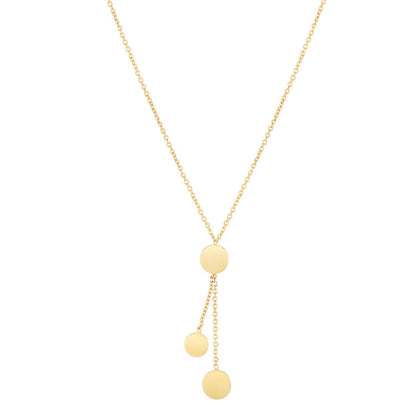 14K Yellow Gold 1.5mm Cable Round 3 Disc Pendant Lariat Necklace Adj. 16"-18"