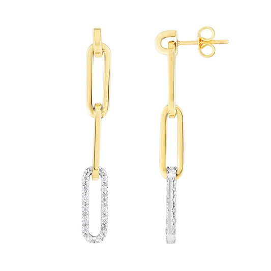 0.65CTW Real Diamond 14K Yellow Gold Paperclip Pushback  Earrings 45mm