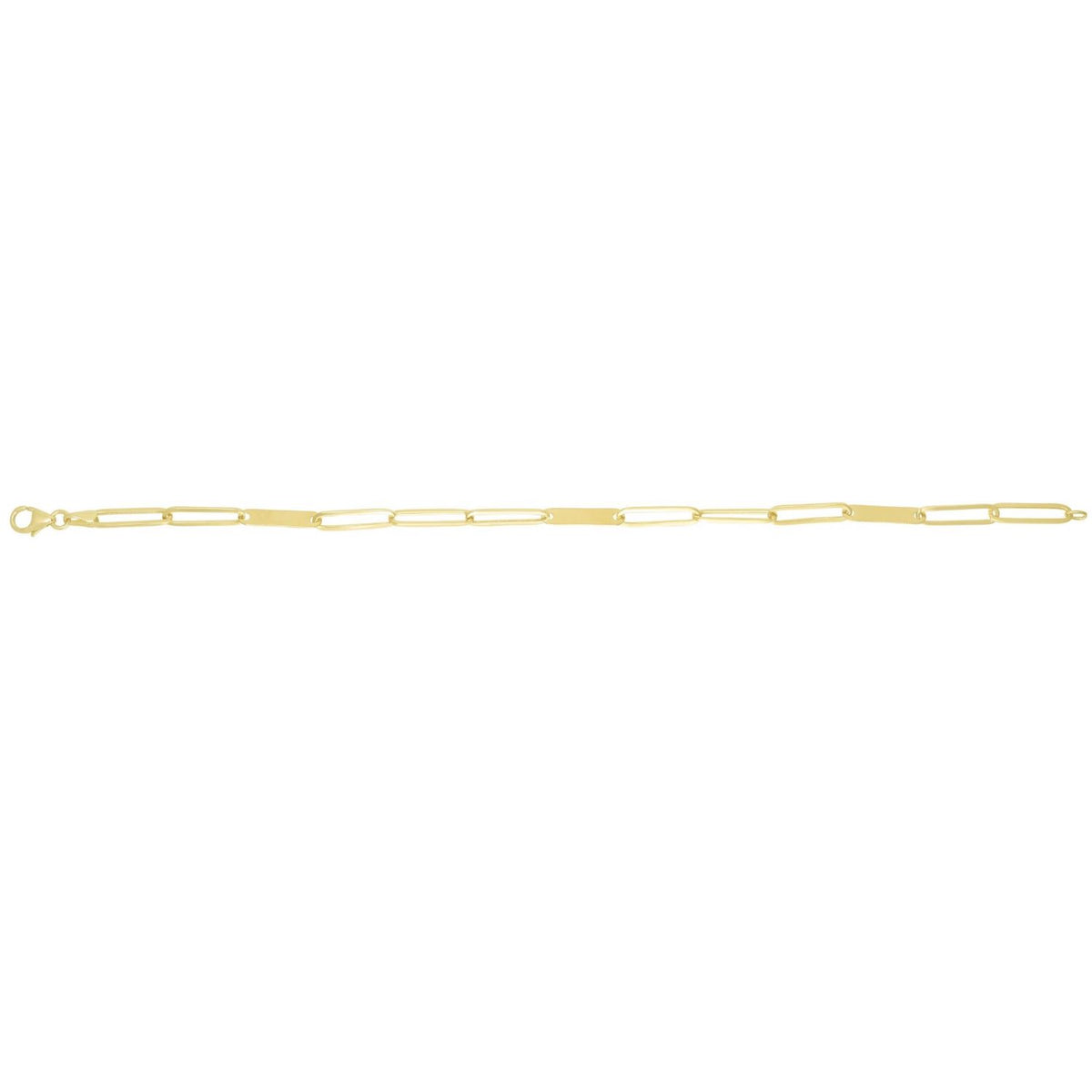 14K Yellow Gold 3.5mm Paperclip Skinny ID Bar Bracelet (Hollow) 7"