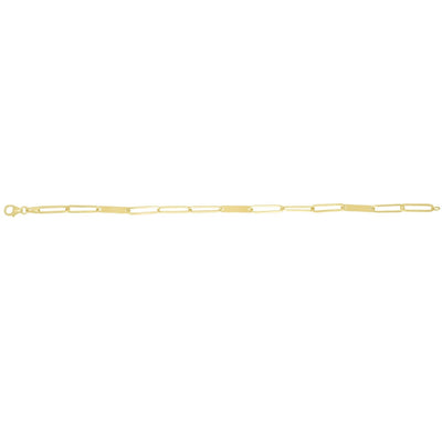 14K Yellow Gold 3.5mm Paperclip Skinny ID Bar Bracelet (Hollow) 7"
