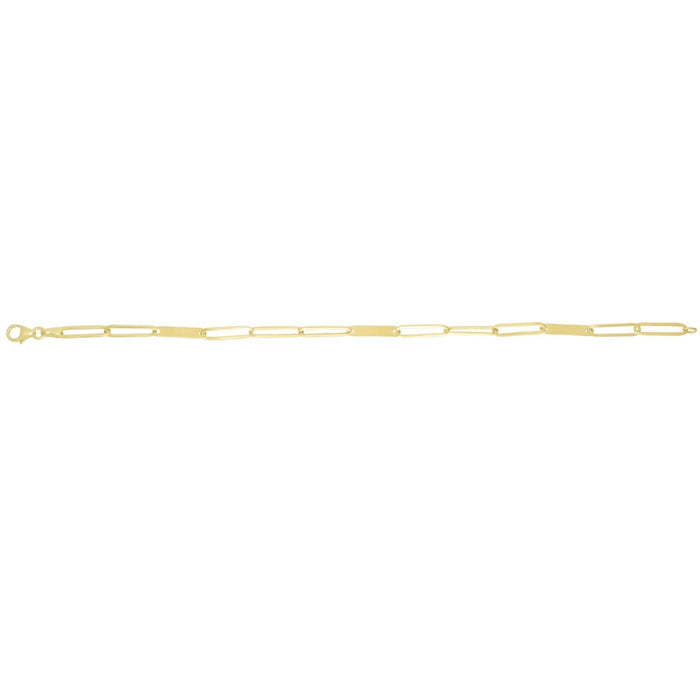 14K Yellow Gold 3.5mm Paperclip Skinny ID Bar Bracelet (Hollow) 7"