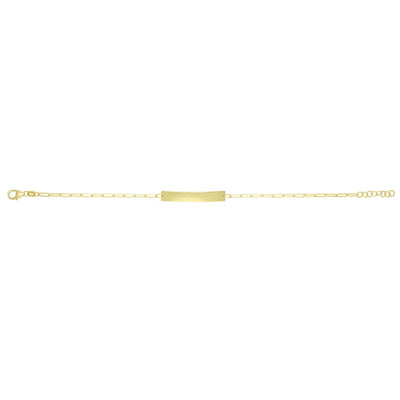 14K Yellow Gold 2mm Paperclip Name ID Bar Tag Bracelet (Hollow) Adjustable 6"-7"