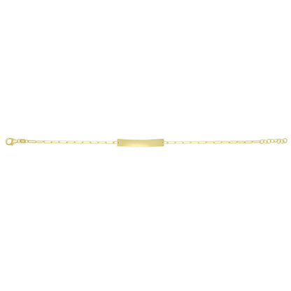 14K Yellow Gold 2mm Paperclip Name ID Bar Tag Bracelet Adjustable 6"-7"