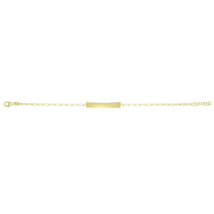 14K Yellow Gold 2mm Paperclip Name ID Bar Tag Bracelet (Hollow) Adjustable 6"-7"