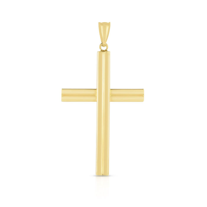 14K Yellow Gold Modern Cross Pendant 1.8"
