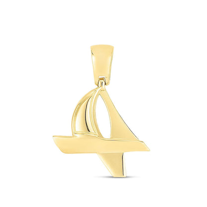 14K Yellow Gold Small Nautical Sailboat Charm Pendant 0.8"