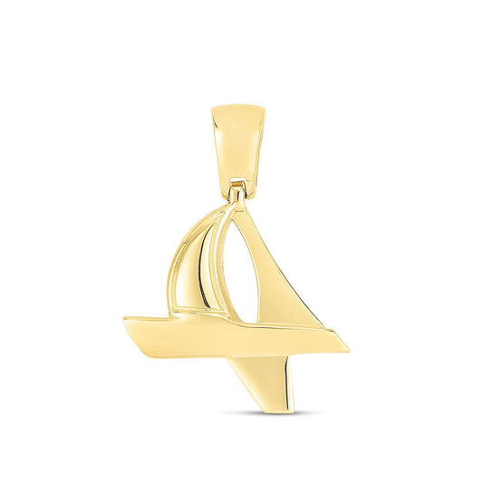 14K Yellow Gold Small Nautical Sailboat Charm Pendant 0.8"