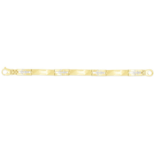 14K Gold Yellow 9mm Nautical Anchors Men's Bracelet 8"