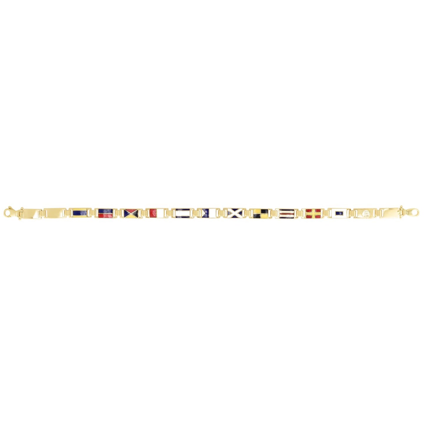 14K Gold Yellow 5.3mm Maritime Nautical Flags Men's Bracelet 8.25"