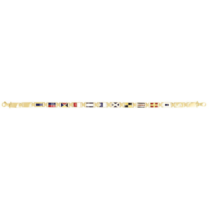 14K Gold Yellow 5.3mm Maritime Nautical Flags Men's Bracelet 8.25"