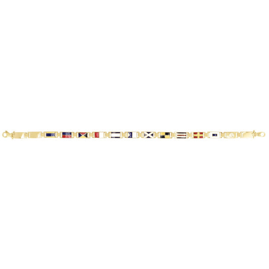14K Gold Yellow 5.3mm Maritime Nautical Flags Men's Bracelet 8.25"