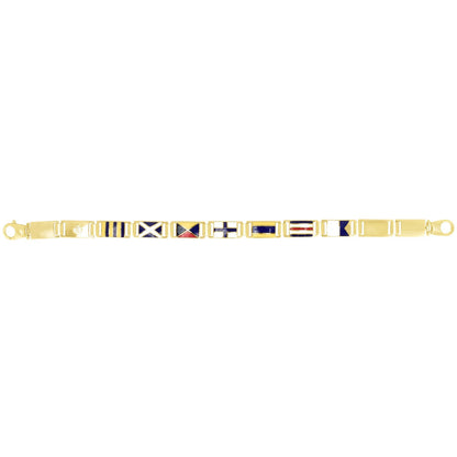 14K Gold Yellow Maritime Nautical Flags 8.5mm Men's Bracelet 8.25"