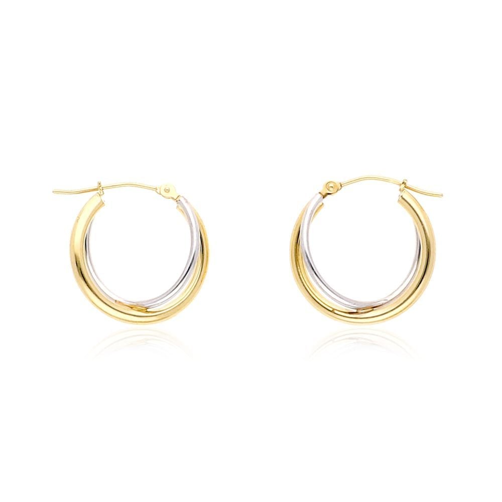 14k Yellow & White Plain Double Hoop Earrings 0.80"